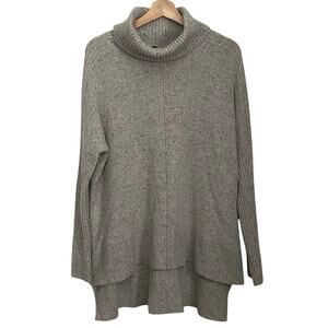 Saks Fifth 5th Avenue Cashmere Sweater Turtleneck Hi-Low Gray Longline Tunic